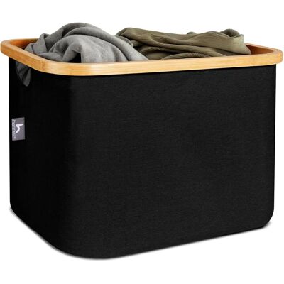 HENNEZ - 41L Retangular de Bambu - Preto - Cesto de roupa HENNEZ - 41L Retangular de Bambu - Preto - Cesto de roupa