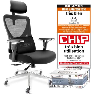 CLOUVOU Ergonomischer Bürostuhl - Verstellbare 4D Armlehnen - Schwarz CLOUVOU Ergonomischer Bürostuhl - Verstellbare 4D Armlehnen - Schwarz