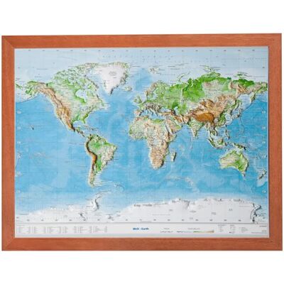 Georelief Weltkarte 1:107 Mio mit Holzrahmen - Wandkarte Georelief Weltkarte 1:107 Mio mit Holzrahmen - Wandkarte