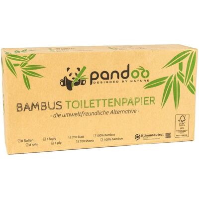 Pandoo Bambus toalettpapper - 3-lagers, 8 rullar Pandoo Bambus toalettpapper - 3-lagers, 8 rullar