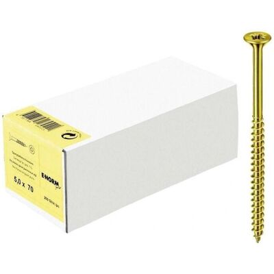 Tornillo de aglomerado E-NORMpro - 5 x 80 / 48 mm - Amarillo - Galvanizado Tornillo de aglomerado E-NORMpro - 5 x 80 / 48 mm - Amarillo - Galvanizado