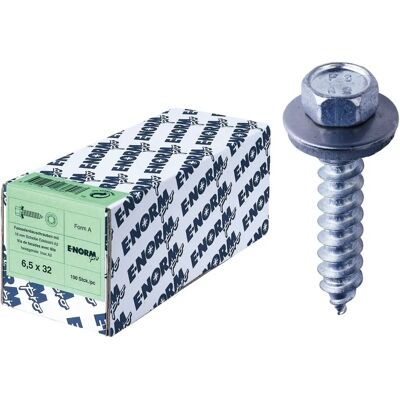 E-NORMpro Fassadenschraube Edelstahl A2 6,5 x 32 mm mit 16 mm Dichtscheibe E-NORMpro Fassadenschraube Edelstahl A2 6,5 x 32 mm mit 16 mm Dichtscheibe