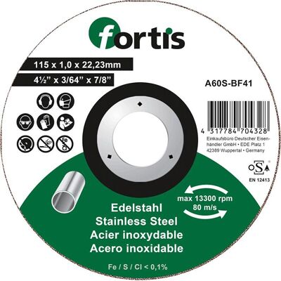 Accessori per smerigliatrice angolare Fortis - Disco da taglio in acciaio inossidabile Accessori per smerigliatrice angolare Fortis - Disco da taglio in acciaio inossidabile