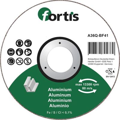 Accessori per smerigliatrice angolare Fortis 4317784704441 - Disco da taglio alluminio e metalli non ferrosi Accessori per smerigliatrice angolare Fortis 4317784704441 - Disco da taglio alluminio e metalli non ferrosi