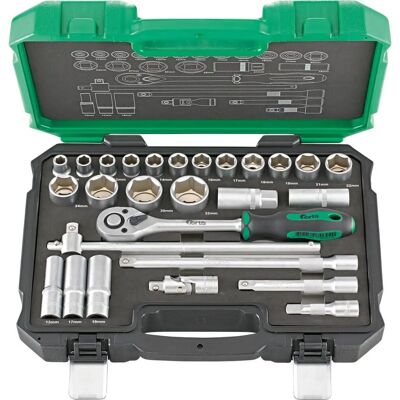 Fortis 4317784707022 Set di bussole - 27 pezzi in acciaio cromo-vanadio Fortis 4317784707022 Set di bussole - 27 pezzi in acciaio cromo-vanadio