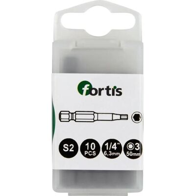 Fortis Bit 1/4" für Innen-6-kant-Schrauben DIN3126 E6,3 Hex 3 x 50 mm 10 Stück Fortis Bit 1/4" für Innen-6-kant-Schrauben DIN3126 E6,3 Hex 3 x 50 mm 10 Stück