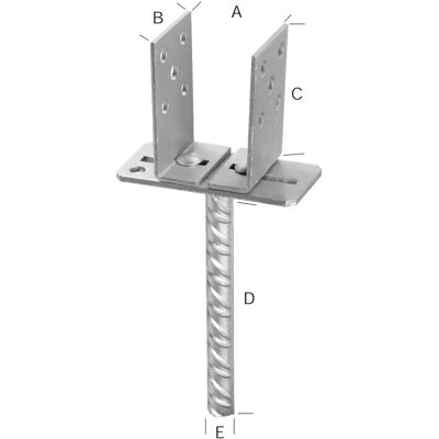Aluminium Pfostenträger - 71-131mm - U-Form, Verstellbar, Seitliche Führung Aluminium Pfostenträger - 71-131mm - U-Form, Verstellbar, Seitliche Führung