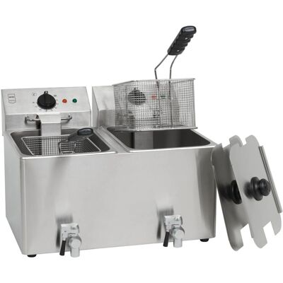 Metro Professional Doppelfritteuse GDF3028, Edelstahl, 55 x 55,8 x 39 cm, 2 x 8 L, mit Ablasshahn, Abnehmbares Bedienfeld, Silber Metro Professional Doppelfritteuse GDF3028, Edelstahl, 55 x 55,8 x 39 cm, 2 x 8 L, mit Ablasshahn, Abnehmbares Bedienfeld, Silber