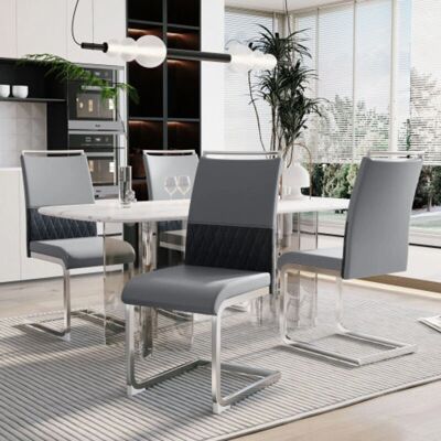 OKWISH - 4 plazas - PU lino - respaldo alto - Sillas de comedor OKWISH - 4 plazas - PU lino - respaldo alto - Sillas de comedor