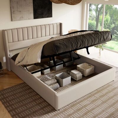 WISHDOR - Letto contenitore - beige - 160x200 - cama de almacenamiento WISHDOR - Letto contenitore - beige - 160x200 - cama de almacenamiento