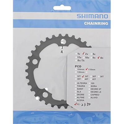 Shimano Black 34T Chainring - 8-Speed Compatible Shimano Black 34T Chainring - 8-Speed Compatible