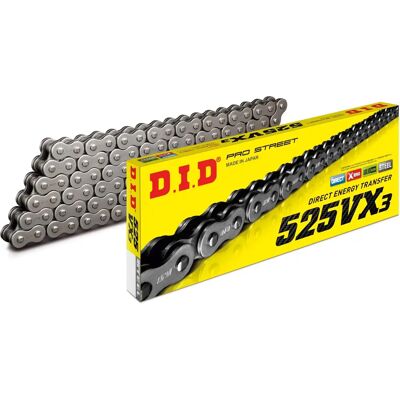 Chaîne de transmission moto D.I.D 525 VX3 - Renforcée et joints toriques Chaîne de transmission moto D.I.D 525 VX3 - Renforcée et joints toriques