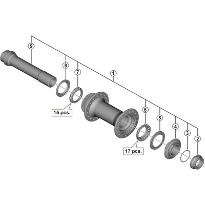 Shimano Deore - Achsset für Vorderrad - 110 mm x 15 mm E-Thru - HB-MT400 Shimano Deore - Achsset für Vorderrad - 110 mm x 15 mm E-Thru - HB-MT400