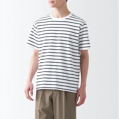 Muji - Cotton Jersey - Rayures Gris - Homme - T-shirt - Publicité Muji - Cotton Jersey - Rayures Gris - Homme - T-shirt - Publicité