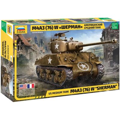 Zvezda M4A3 Sherman Kit de Modèle - Échelle 1:35 - Char WWII - Publicité Zvezda M4A3 Sherman Kit de Modèle - Échelle 1:35 - Char WWII - Publicité