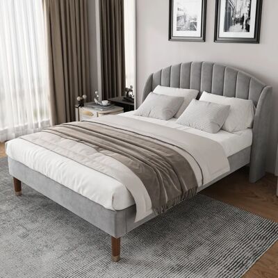WISHDOR Letto imbottito 140x200 cm - gris - terciopelo - Cama WISHDOR Letto imbottito 140x200 cm - gris - terciopelo - Cama