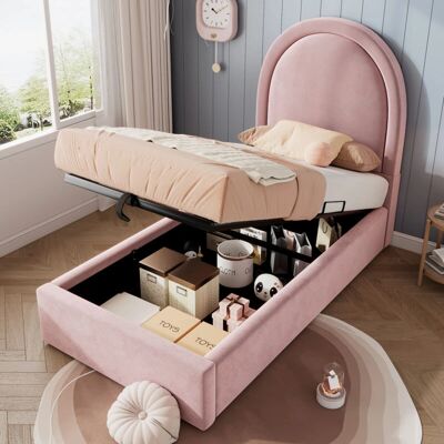WISHDOR - Letto contenitore 90x200 - rosa - terciopelo - Bed WISHDOR - Letto contenitore 90x200 - rosa - terciopelo - Bed