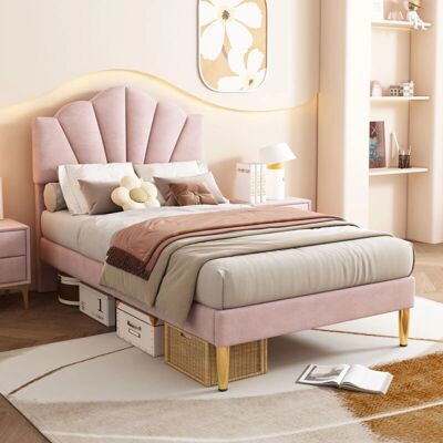 OKWISH - Letto imbottito in velluto - Pink - 90x200 cm - Bed OKWISH - Letto imbottito in velluto - Pink - 90x200 cm - Bed