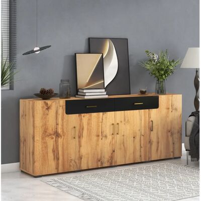 WISHDOR - Credenza - Marrón - 4 puertas WISHDOR - Credenza - Marrón - 4 puertas
