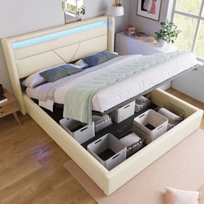 WISHDOR - Letto contenitore idraulico LED - White - 140x200 cm - Bed WISHDOR - Letto contenitore idraulico LED - White - 140x200 cm - Bed