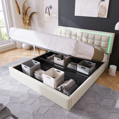 OKWISH - Letto imbottito con vano contenitore - 140x200 cm - LED strip - Bed OKWISH - Letto imbottito con vano contenitore - 140x200 cm - LED strip - Bed