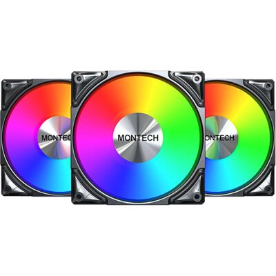 Montech Metal Pro 12 ARGB PWM Computer case Fan - 120mm, Black, 3 Pack Montech Metal Pro 12 ARGB PWM Computer case Fan - 120mm, Black, 3 Pack