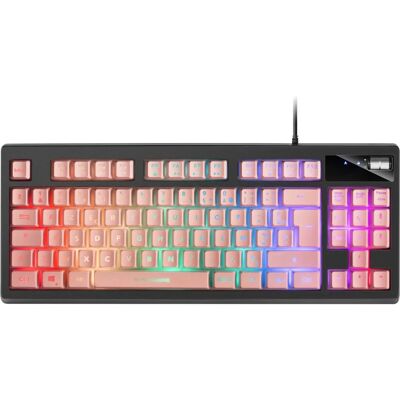 Rózsaszín Mars Gaming MKAXPFR Játékbillentyűzet - RGB, USB - Kompakt TKL, Gél csuklótámasz Rózsaszín Mars Gaming MKAXPFR Játékbillentyűzet - RGB, USB - Kompakt TKL, Gél csuklótámasz