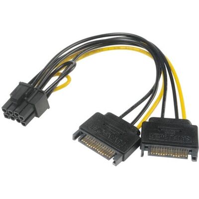 Akasa Stromadapter - SATA zu PCIe 6+2pin 15cm Akasa Stromadapter - SATA zu PCIe 6+2pin 15cm