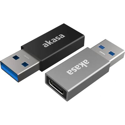 Akasa USB Adapter - USB Typ A auf USB Typ C - 2er Pack - Unterstützt USB 3.2 Gen 2 - Schwarz & Grau - Schnelles Laden Akasa USB Adapter - USB Typ A auf USB Typ C - 2er Pack - Unterstützt USB 3.2 Gen 2 - Schwarz & Grau - Schnelles Laden