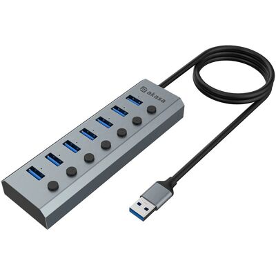 Akasa USB-Hub mit 7 Ports - Silber - USB 3.2 Gen 1 & 2 - Kompakte Aluminiumgehäuse Akasa USB-Hub mit 7 Ports - Silber - USB 3.2 Gen 1 & 2 - Kompakte Aluminiumgehäuse