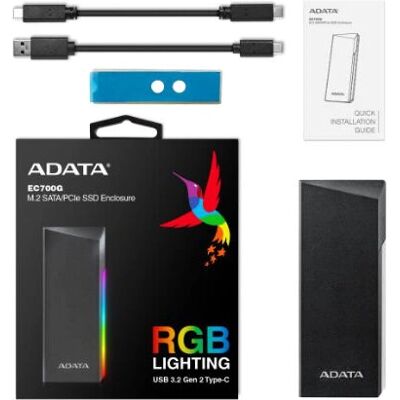 Boîtier SSD en aluminium ADATA EC700G - USB 3.2 Type-C - Noir Boîtier SSD en aluminium ADATA EC700G - USB 3.2 Type-C - Noir