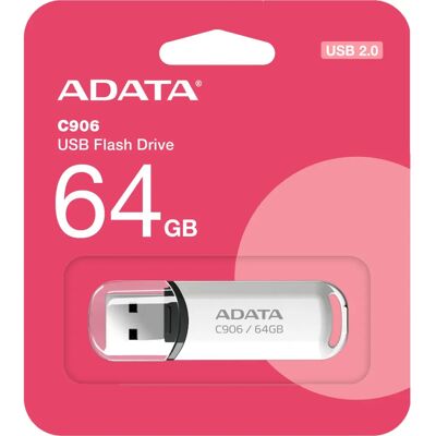 ADATA C906 64GB USB Flash Drive - USB 2.0, Valkoinen ADATA C906 64GB USB Flash Drive - USB 2.0, Valkoinen