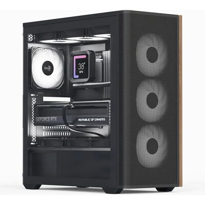 Boîtier PC Aerocool D501A-G-BK-v2 - Noir/Bois Support ATX, 3x120mm Ventilateurs - Publicité Boîtier PC Aerocool D501A-G-BK-v2 - Noir/Bois Support ATX, 3x120mm Ventilateurs - Publicité