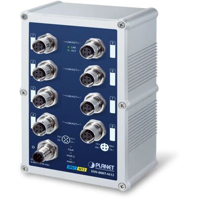 Planet ISW-800T-M12 Unmanaged L2 Switch - 8 Ports, Blau, Grau Planet ISW-800T-M12 Unmanaged L2 Switch - 8 Ports, Blau, Grau