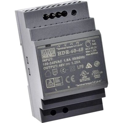 Mean Well HDR-60-48 - DIN-Schienen-Netzteil - 48 V/DC - 1,25 A - 60 W Mean Well HDR-60-48 - DIN-Schienen-Netzteil - 48 V/DC - 1,25 A - 60 W