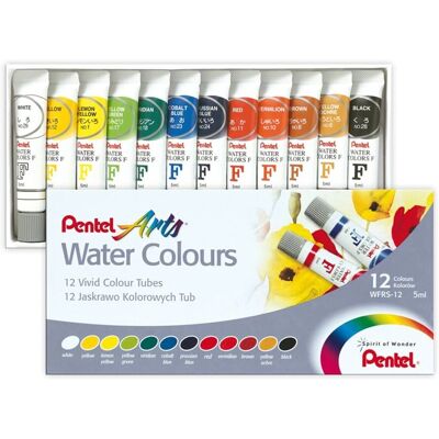 Pentel 12 Wasserfarben - Farbenbeständig, Leuchtende Farben Pentel 12 Wasserfarben - Farbenbeständig, Leuchtende Farben