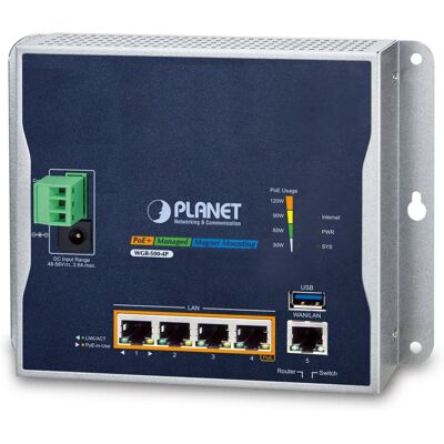 Router industrial de pared Planet IP30 con 4 puertos PoE+ 802.3at y pantalla táctil LCD Router industrial de pared Planet IP30 con 4 puertos PoE+ 802.3at y pantalla táctil LCD