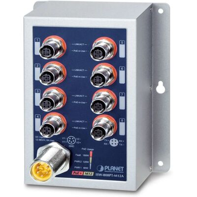 Planet 8-port Gigabit Ethernet Switch - Blå, Grå - Industriell PoE+ Planet 8-port Gigabit Ethernet Switch - Blå, Grå - Industriell PoE+