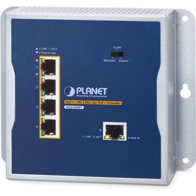 Industriell PoE+ väggmonterad extender Planet WGS-E304PT - 4 portar Industriell PoE+ väggmonterad extender Planet WGS-E304PT - 4 portar