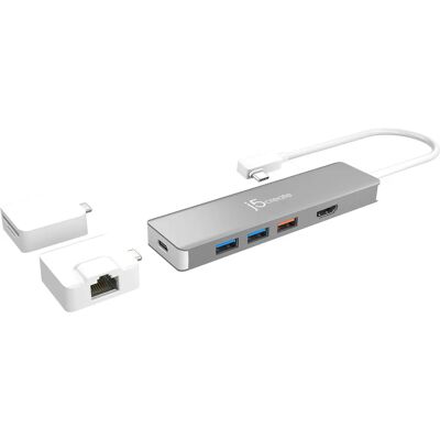 j5create JCD375-N USB-C Modular Multi-Adapter - 7 Ports - Silber, Weiß - USB-C Multi-Adapter j5create JCD375-N USB-C Modular Multi-Adapter - 7 Ports - Silber, Weiß - USB-C Multi-Adapter