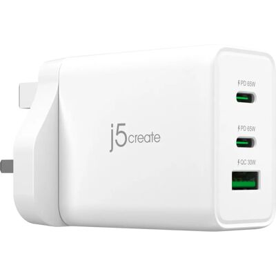 J5create JUP3365F-FN 65W GaN USB-C 3-Port Charger - UK J5create JUP3365F-FN 65W GaN USB-C 3-Port Charger - UK