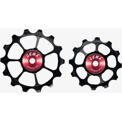 Cema SRAM Eagle 12V Keramische Derailleur Pulleys - Zwart/Rood - Derailleur Wieltjes Cema SRAM Eagle 12V Keramische Derailleur Pulleys - Zwart/Rood - Derailleur Wieltjes