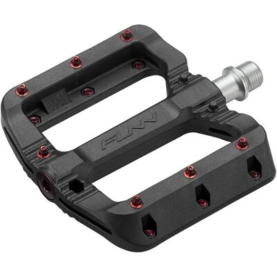 Pédales Black Magic de Funn - Plateforme légère avec épingles rouges Pédales Black Magic de Funn - Plateforme légère avec épingles rouges