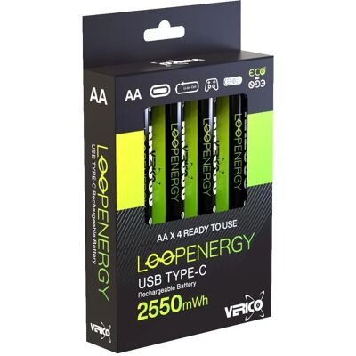 Verico LoopEnergy Oplaadbare AA Batterijen - 1700mAh, USB-C Verico LoopEnergy Oplaadbare AA Batterijen - 1700mAh, USB-C