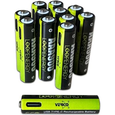 Lot de 12 piles lithium-ion AAA avec USB-C Verico Lot de 12 piles lithium-ion AAA avec USB-C Verico