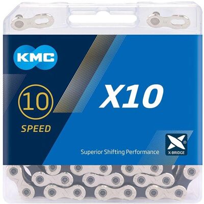 Chaîne VTT KMC X10 10 Vitesses - 122 Maillons Argent/Noir Chaîne VTT KMC X10 10 Vitesses - 122 Maillons Argent/Noir