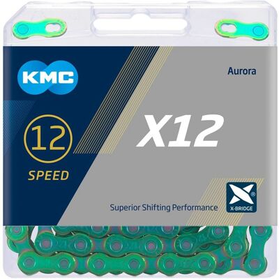 Chaîne KMC X12 Vert Aurora - 12 Vitesses - 126 Maillons Chaîne KMC X12 Vert Aurora - 12 Vitesses - 126 Maillons
