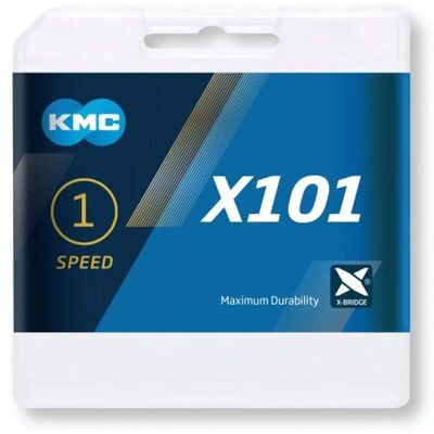 KMC X101 Brass Single Speed Bike Chain - 112 Links - Silver - Road, BMX KMC X101 Brass Single Speed Bike Chain - 112 Links - Silver - Road, BMX