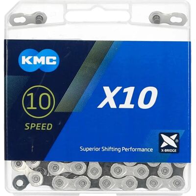 Chaîne X10 10 vitesses KMC - Argent / Noir - 114 maillons Chaîne X10 10 vitesses KMC - Argent / Noir - 114 maillons