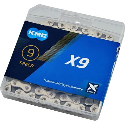 Corrente KMC X9 - 9 Velocidades - Prata Cinza - Corrente de bicicleta Corrente KMC X9 - 9 Velocidades - Prata Cinza - Corrente de bicicleta